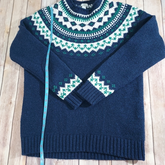 LL Bean Blue Wool Fair Isle Sweater L - Picture 10 of 12